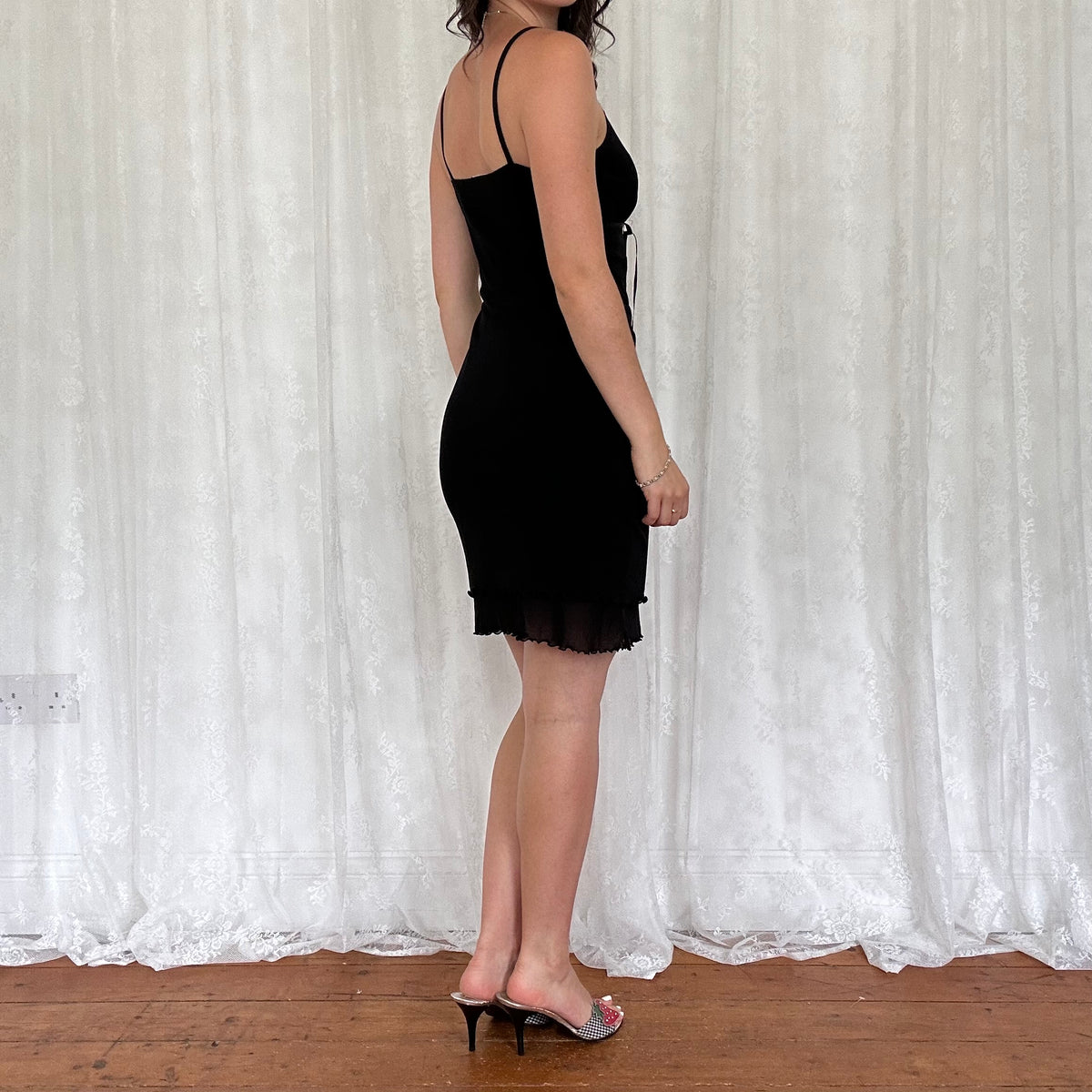 vintage 00s black mesh midi dress