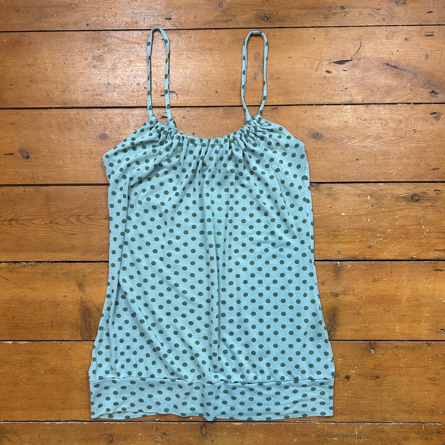 vintage 00s blue polka dot ruched cami top