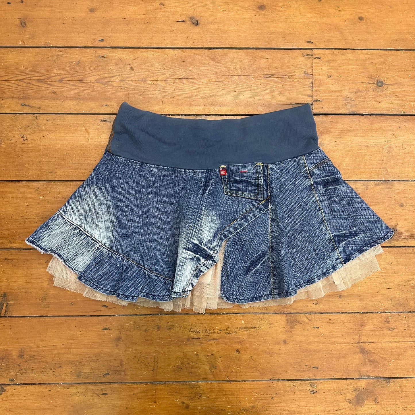vintage 00s denim mini skirt with tutu underlay