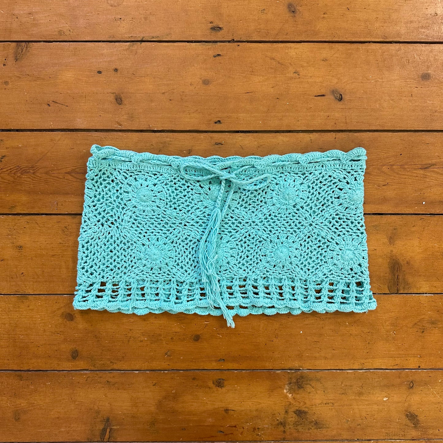 vintage 00s blue crochet micro mini skirt