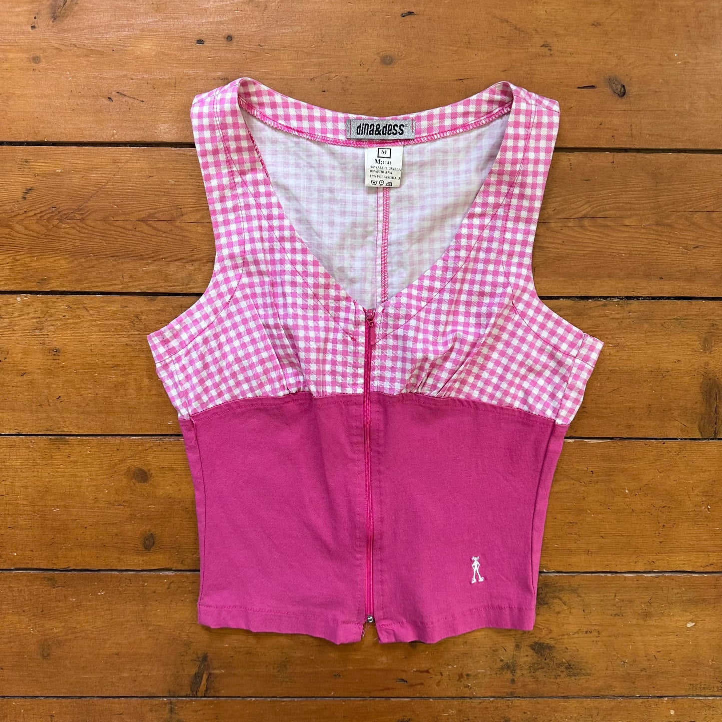vintage 00s pink gingham zip up top