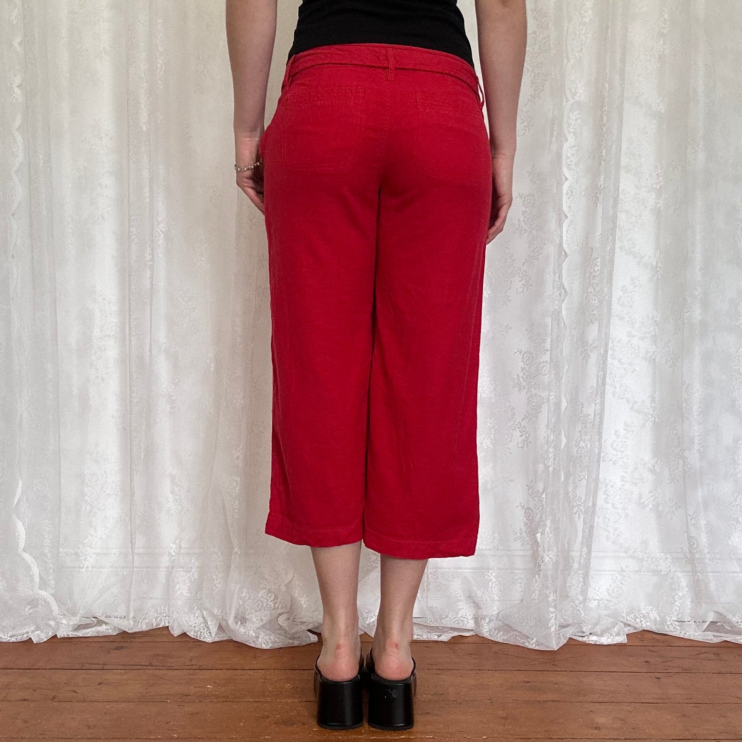 vintage 00s red linen capri pants