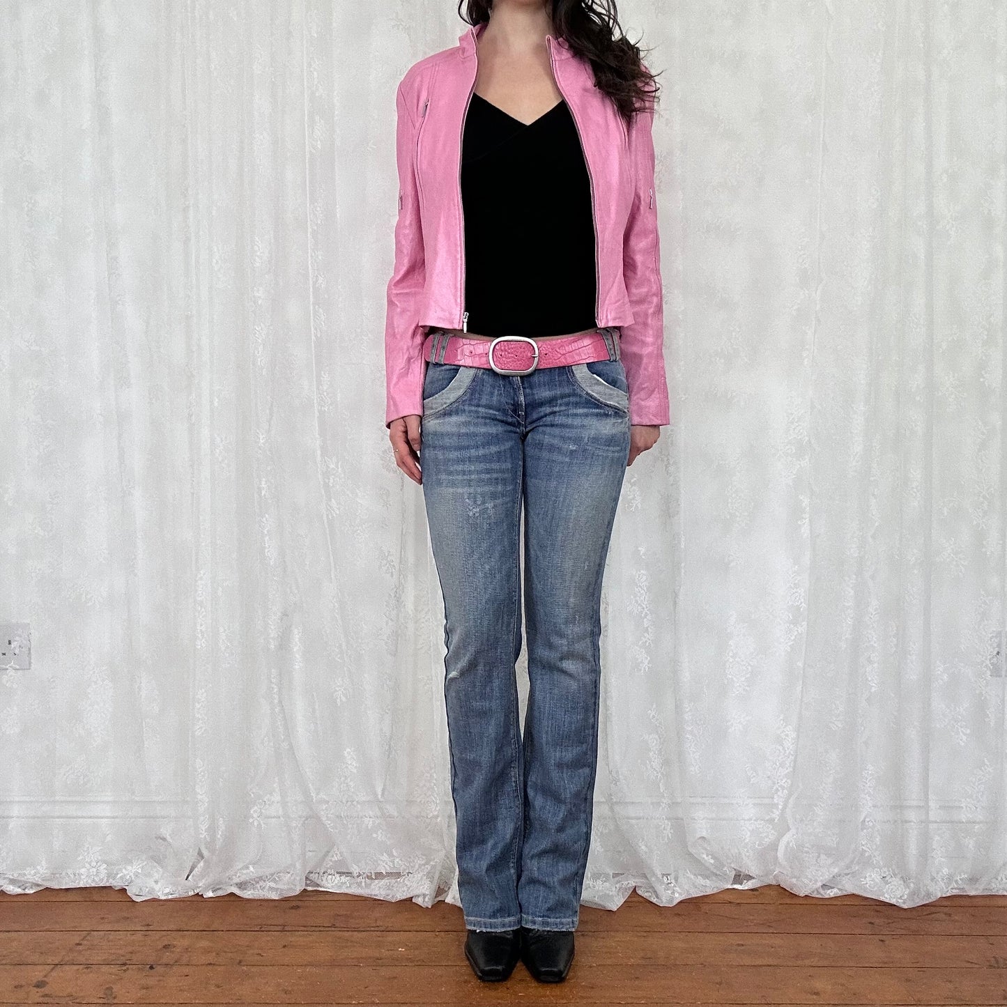 vintage 00s pink leather jacket