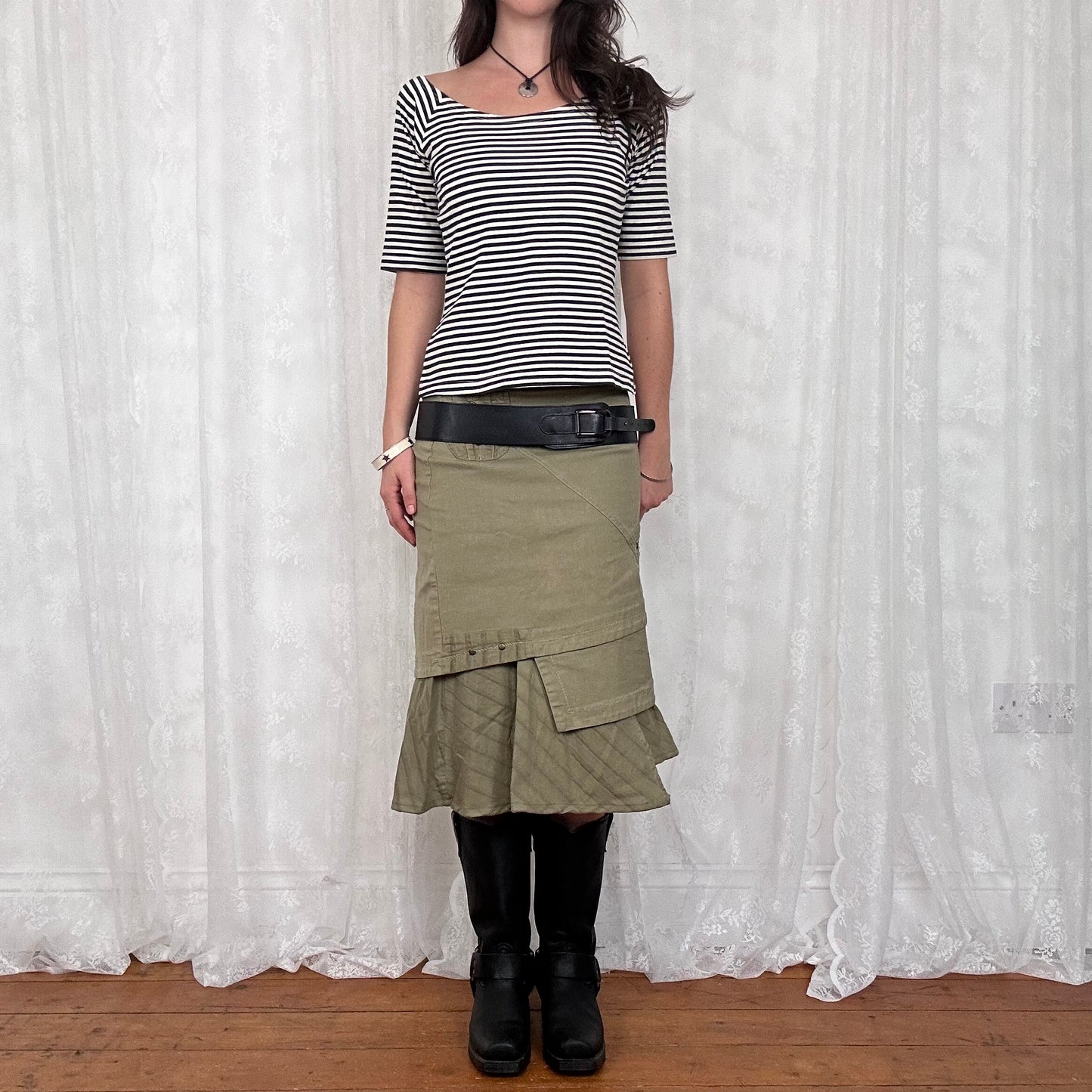 vintage 00s stripey slouchy crop sleeve top