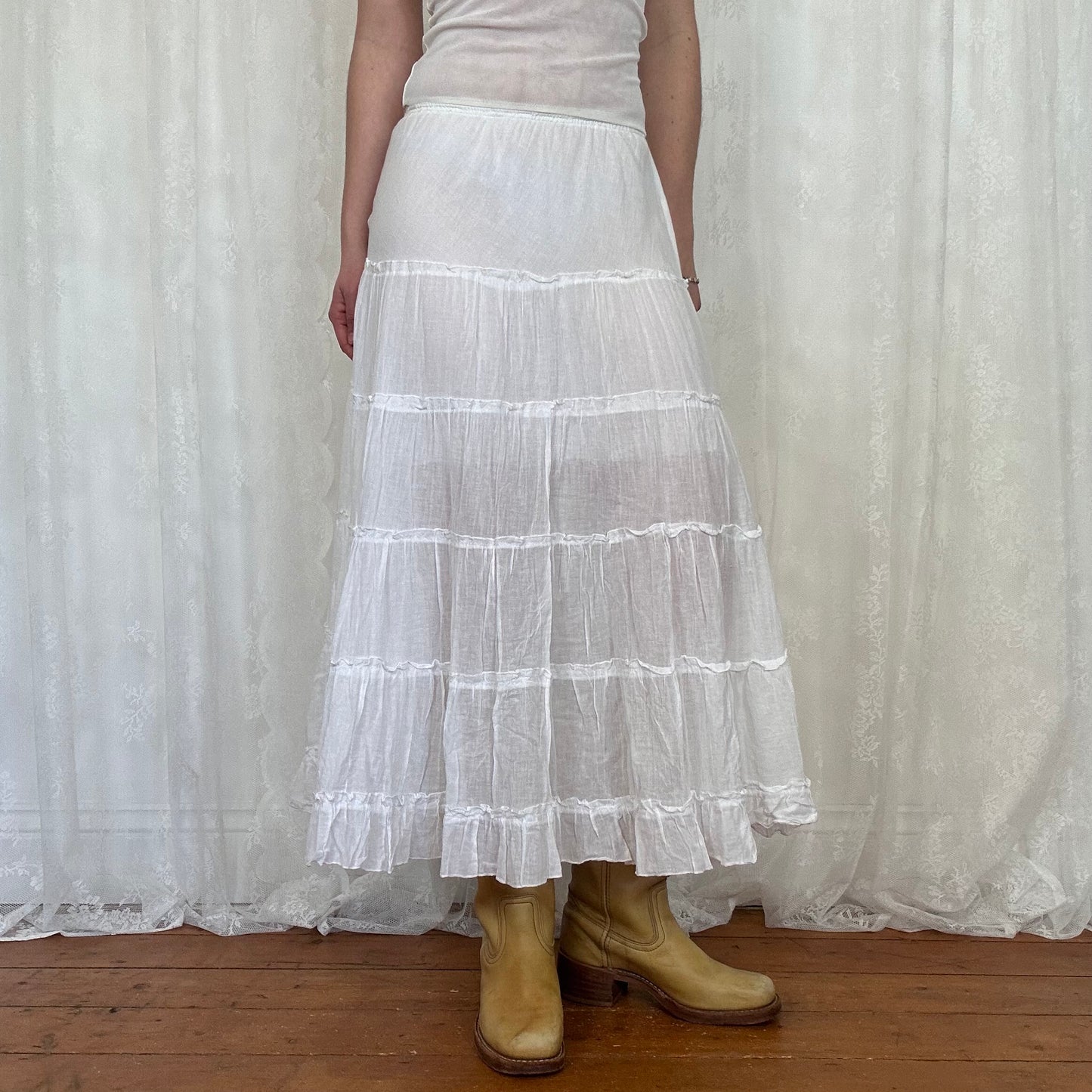 vintage 00s white tiered maxi skirt