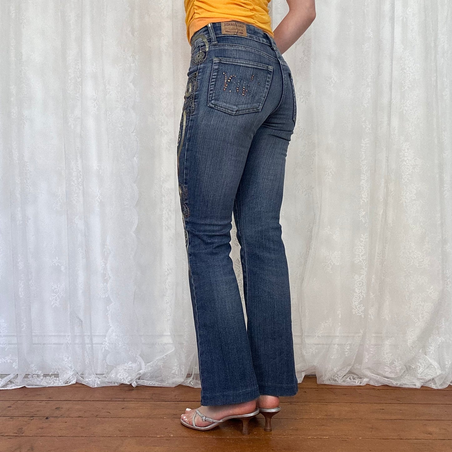 vintage 00s embroidered pattern bootleg jeans