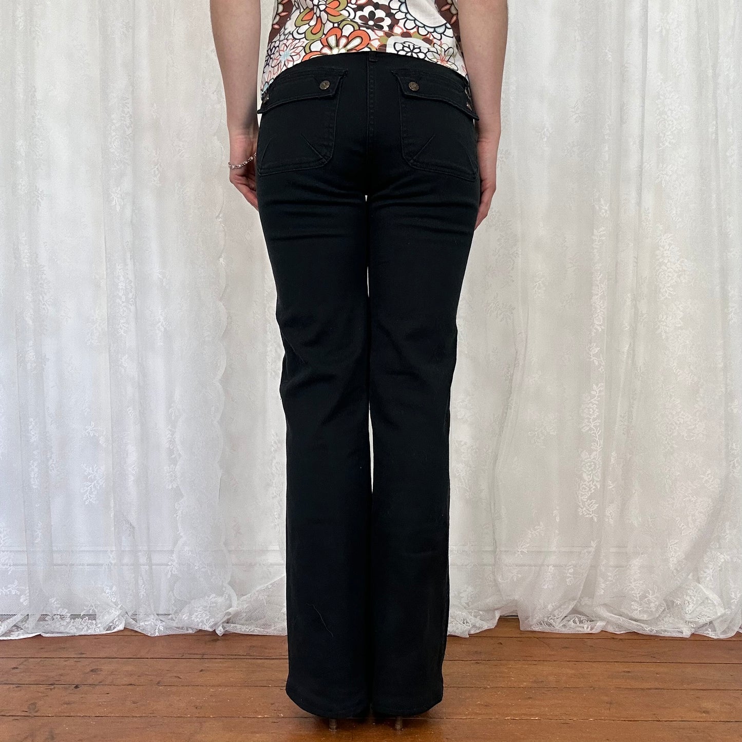 vintage 00s black cargo low rise trousers