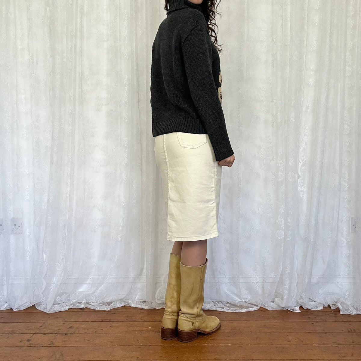 vintage 00s cream midi skirt