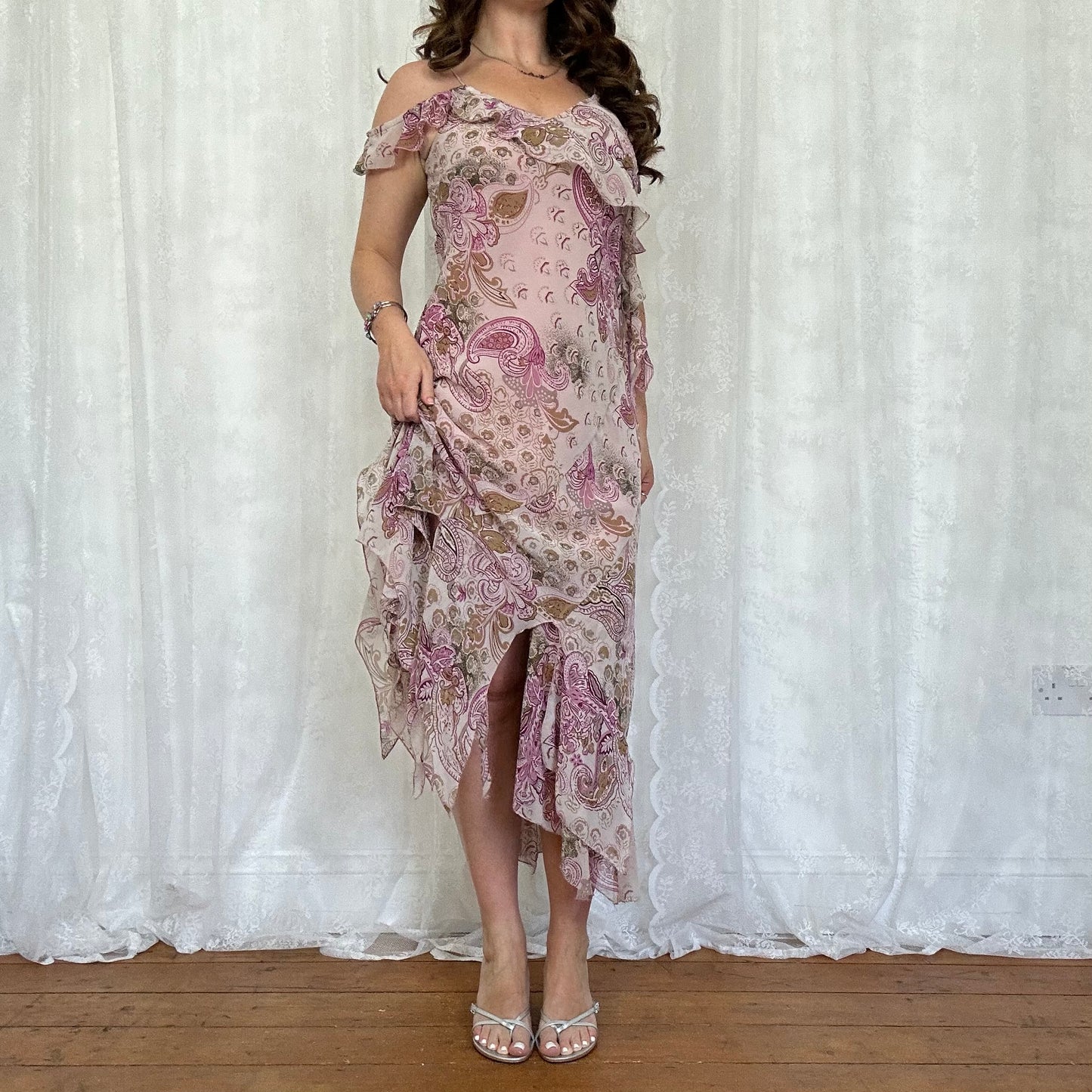 vintage 00s purple paisley midi dress
