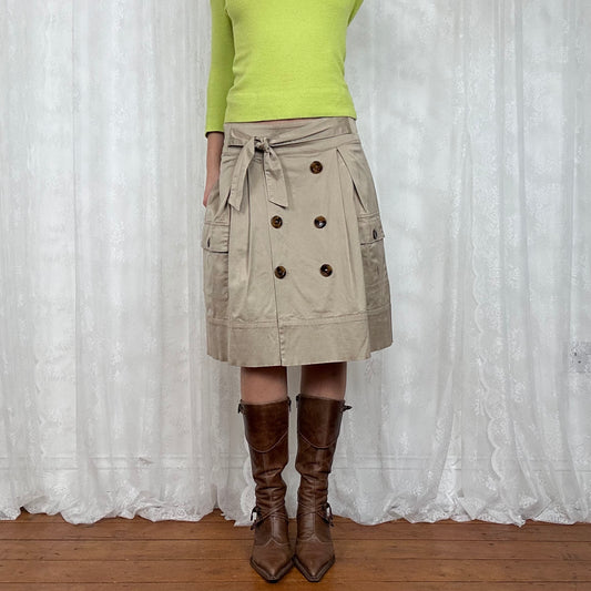 vintage 00s beige trench style midi skirt
