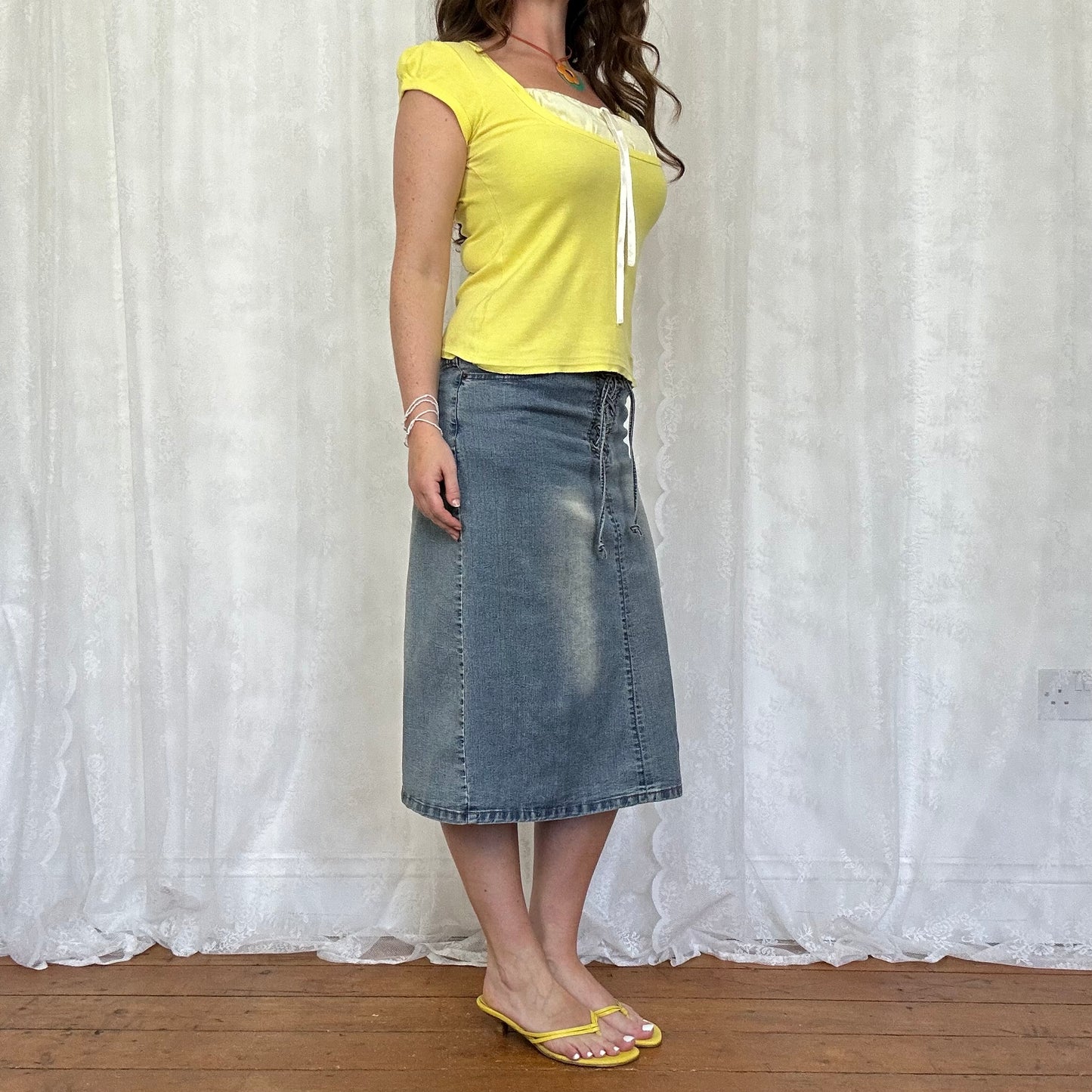 vintage 00s yellow milkmaid style tshirt