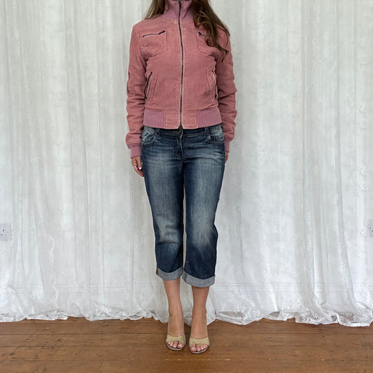vintage 00s pink cord bomber jacket