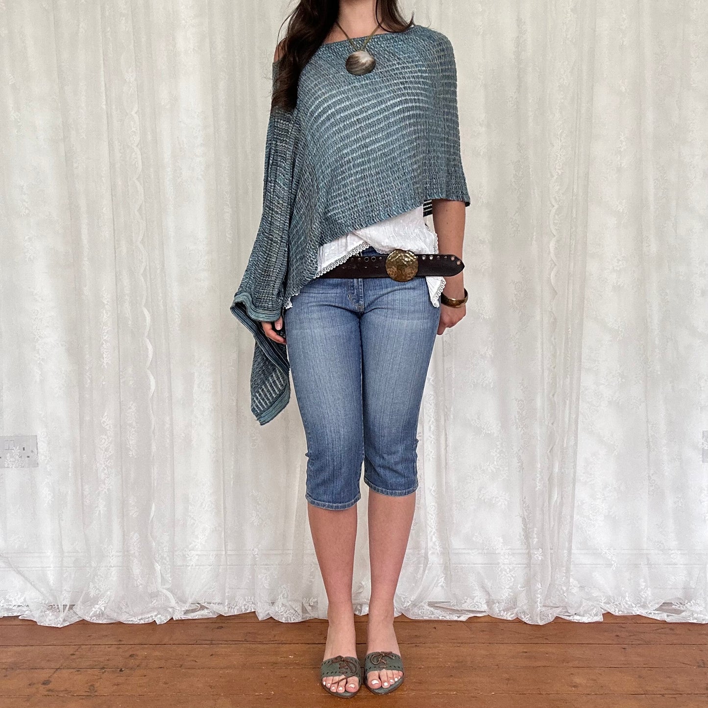 vintage 00s blue asymmetrical poncho