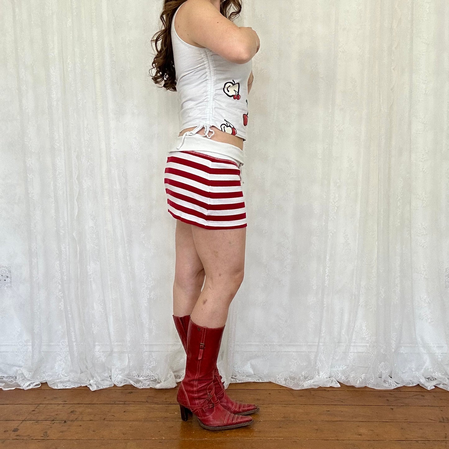 vintage 00s red and white striped micro skirt