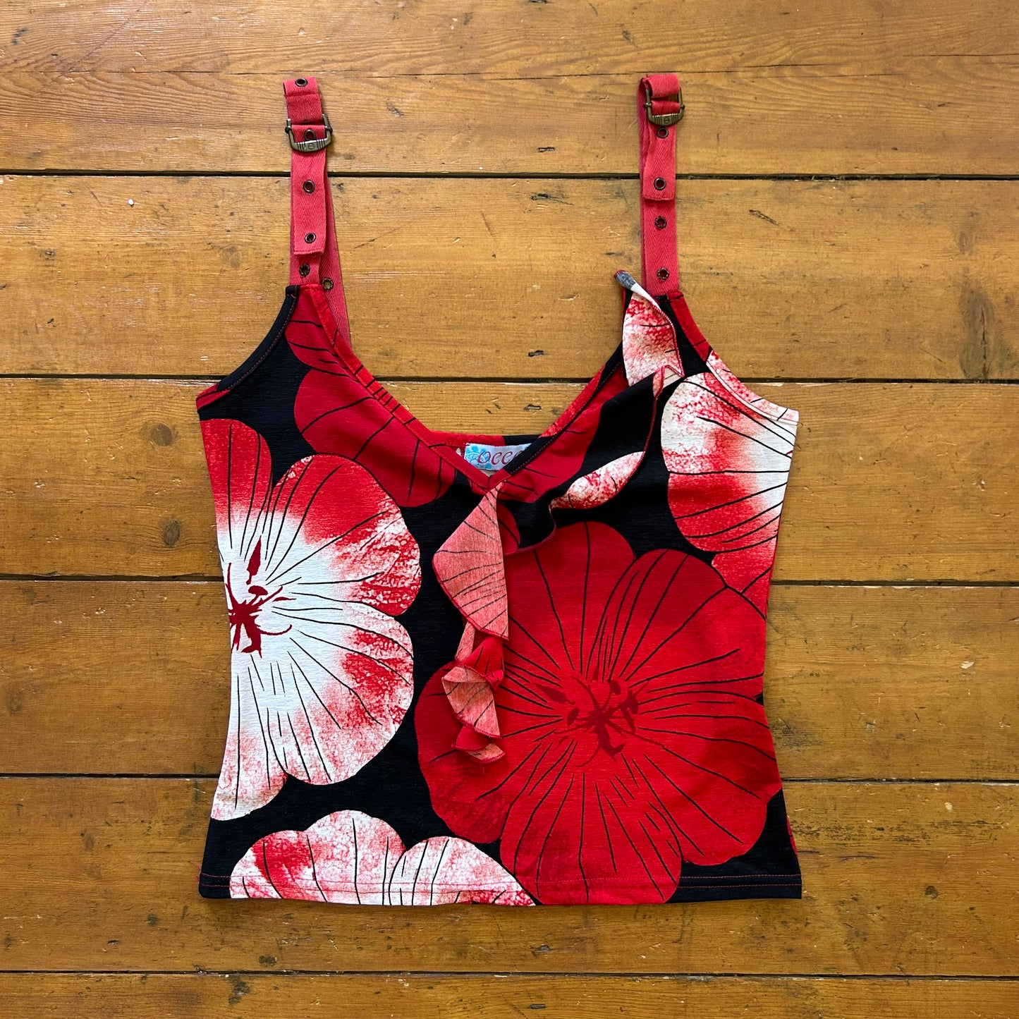 vintage 00s red and black floral cami