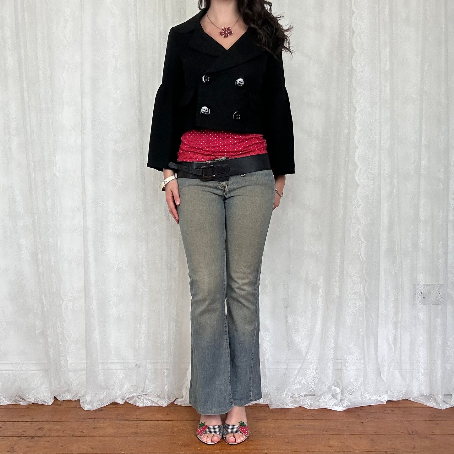 vintage 00s black cropped oversized button peacoat