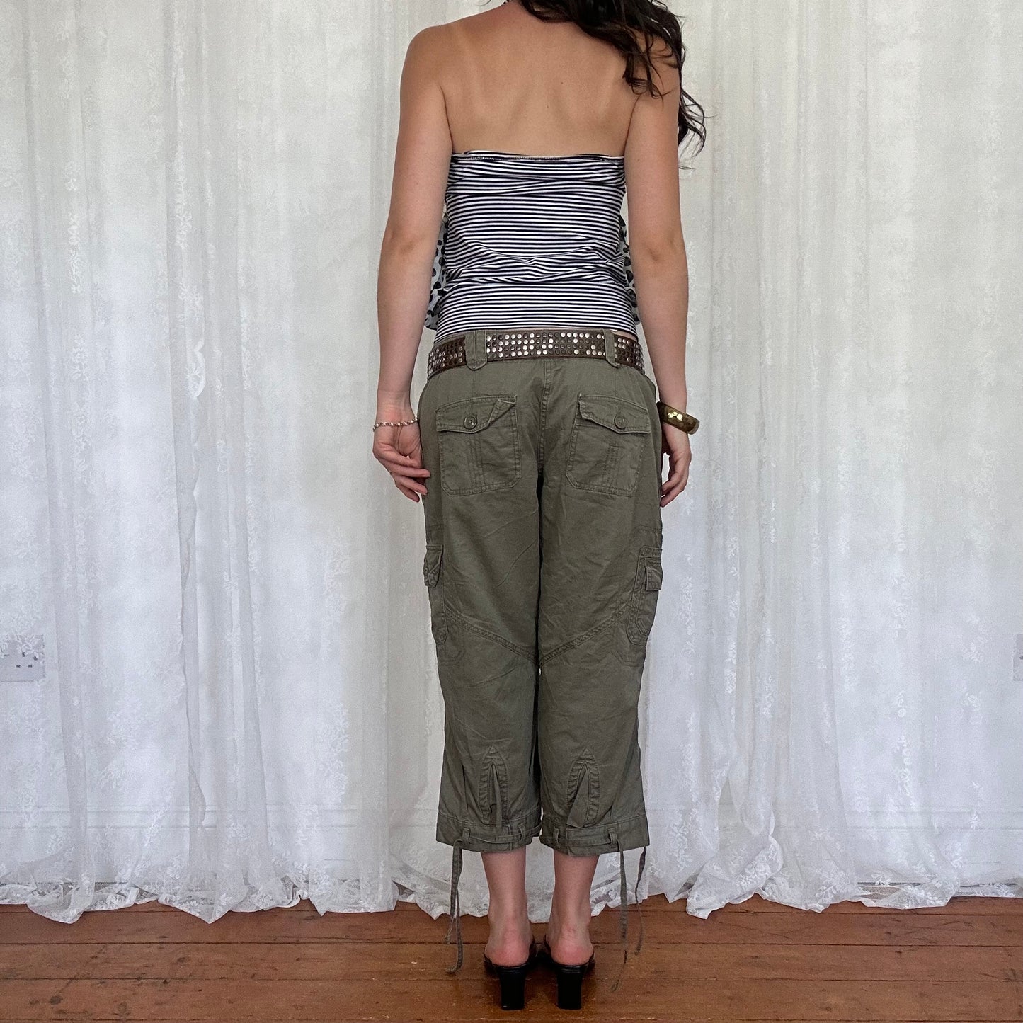 vintage 00s polka dot striped double layered halter top