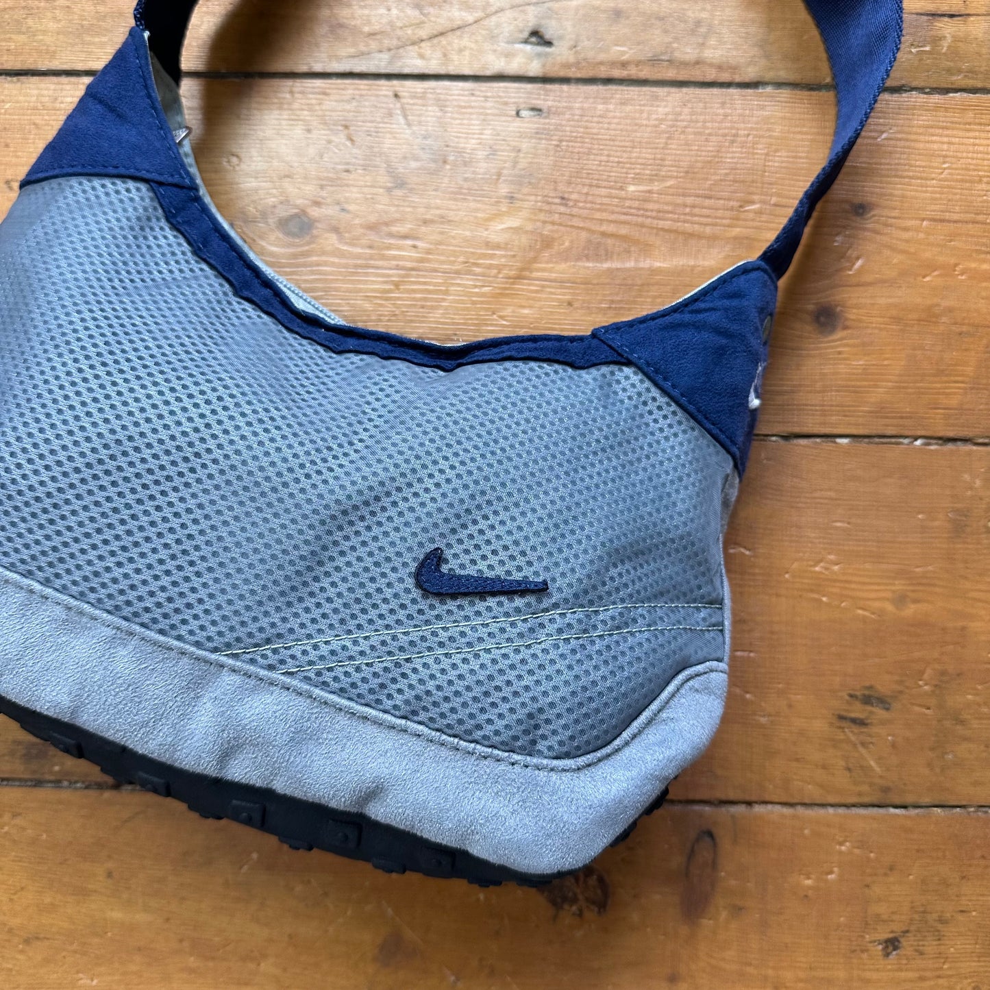 vintage 00s blue Nike mini baguette sneaker sole bag