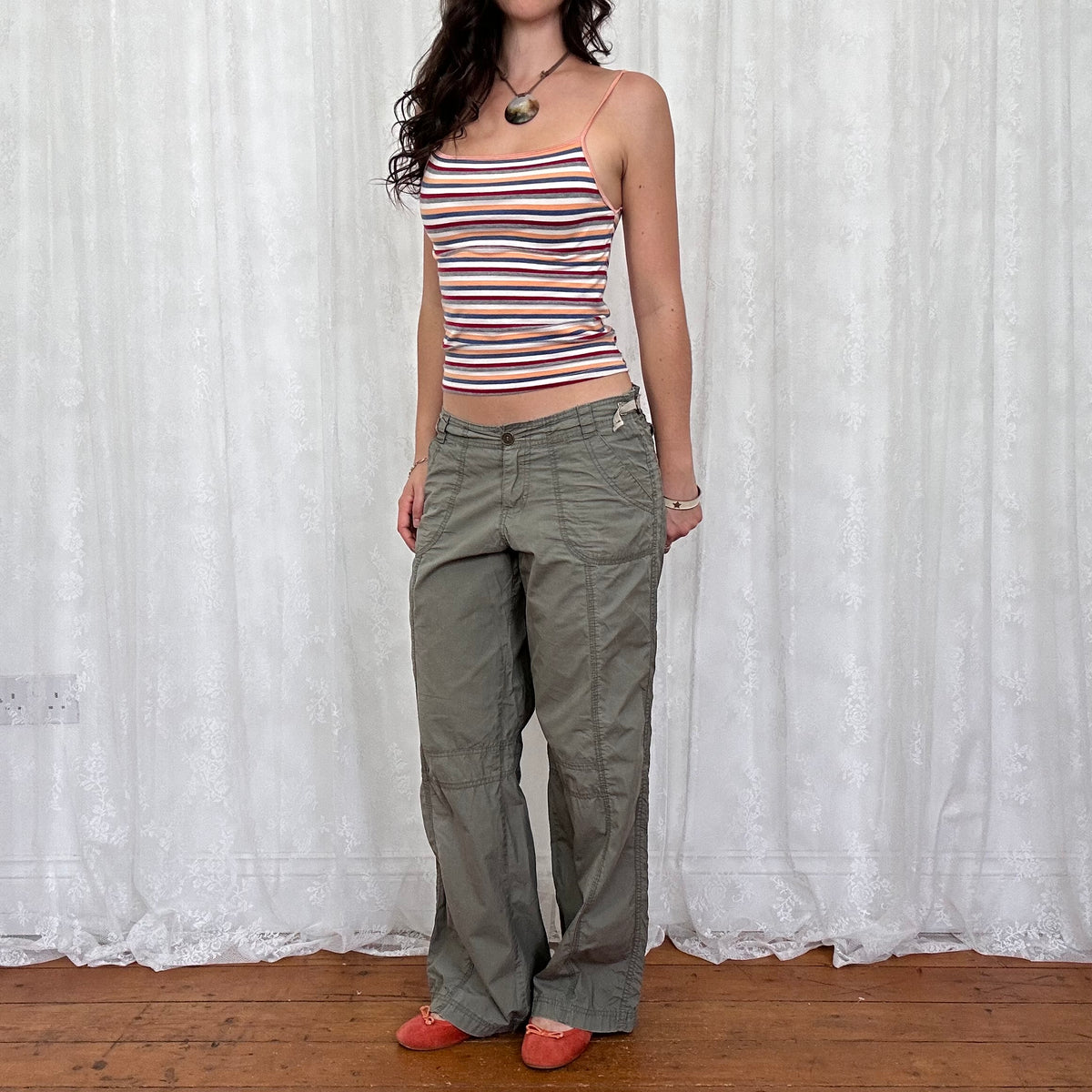 vintage 00s orange and navy striped cami