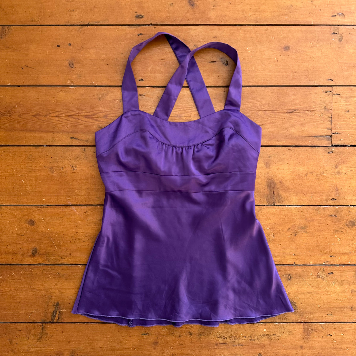 vintage 00s purple satin cross back cami