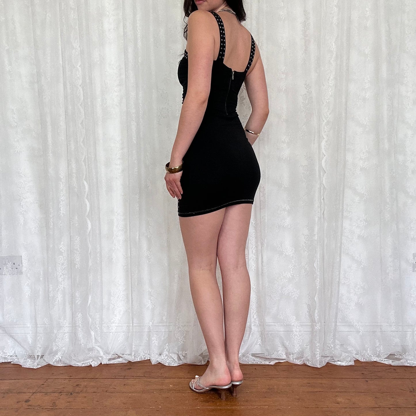 vintage 00s black studded bodycon mini dress