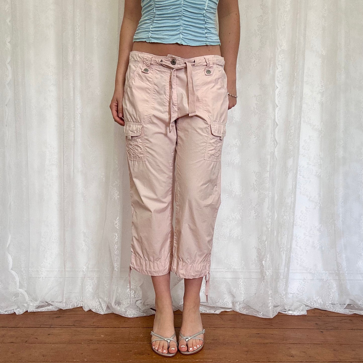 vintage 00s pale pink cargo capri trousers