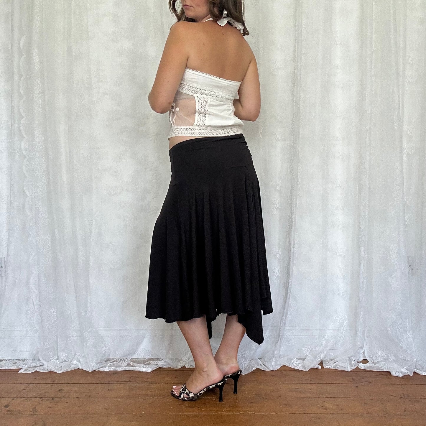 vintage 00s white crochet mesh panel halter top