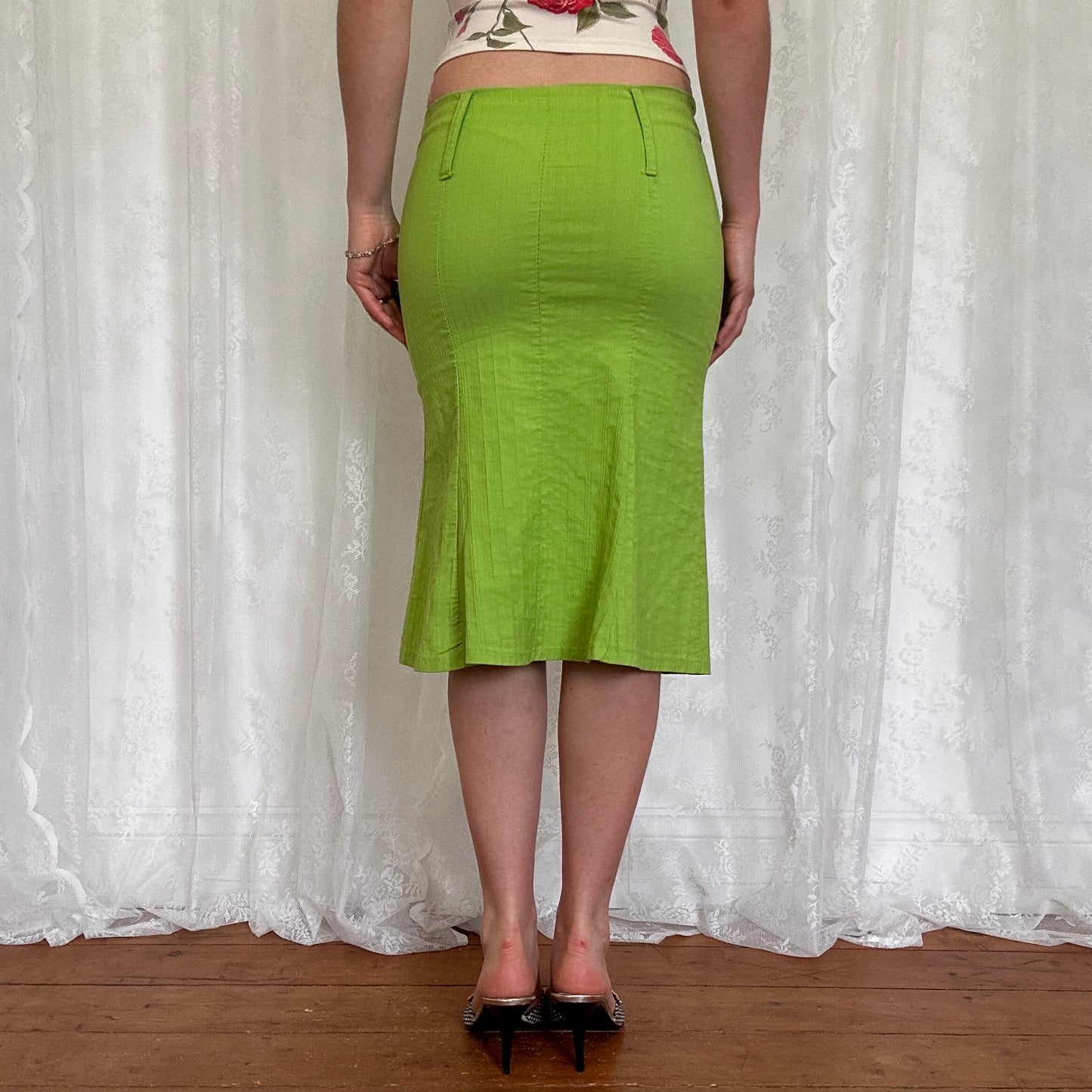 vintage 00s green fitted midi skirt