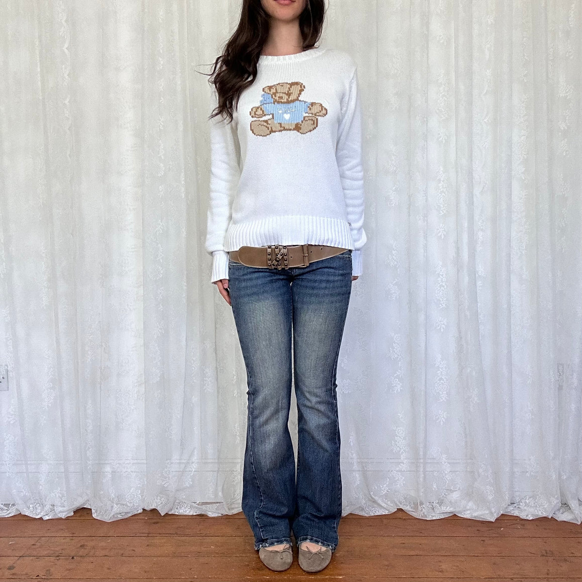 vintage 00s white teddy bear jumper