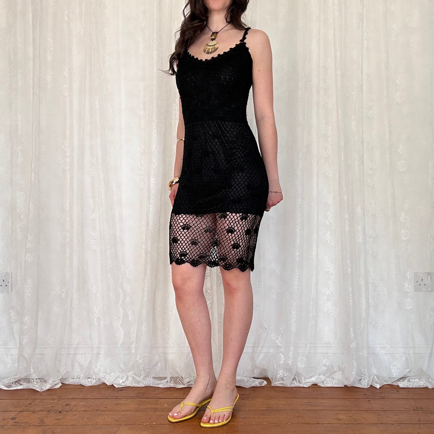 vintage 00s black crochet midi dress
