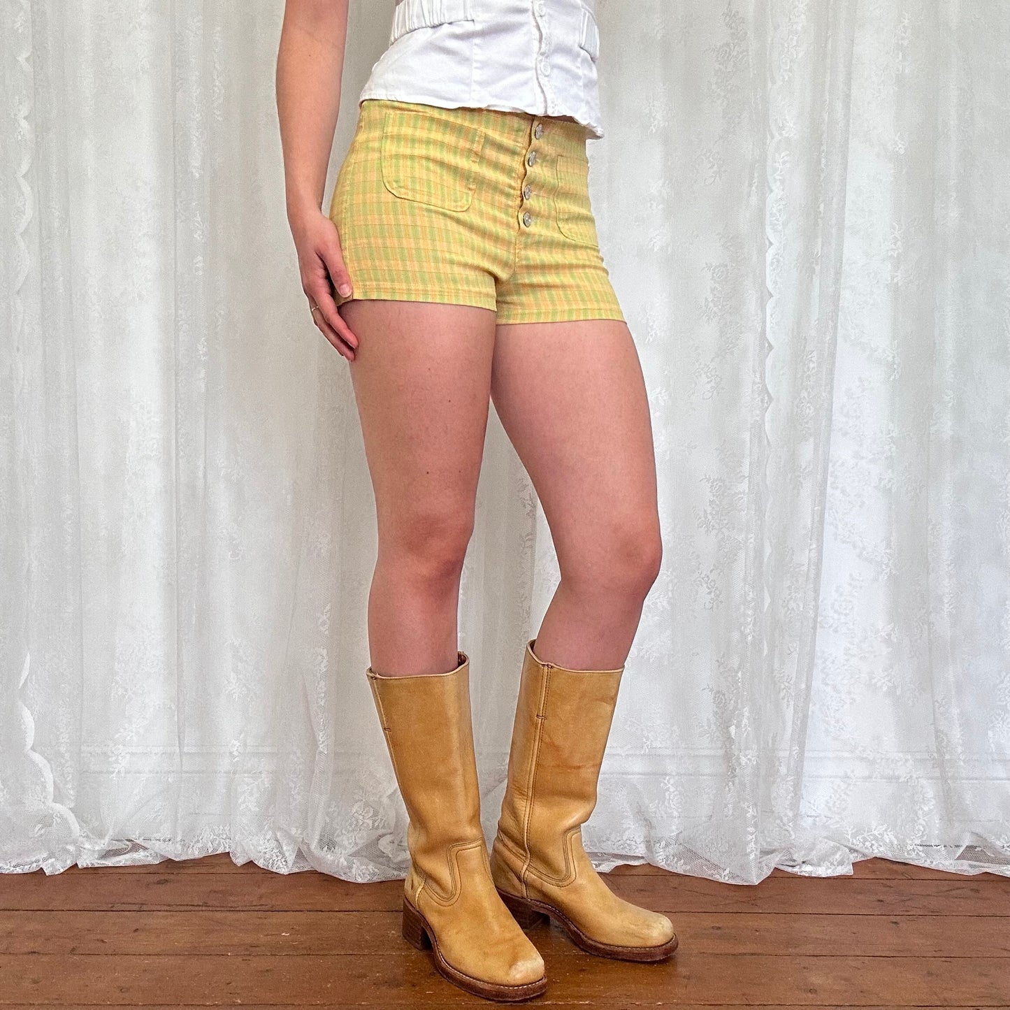 vintage 00s checkered button up micro shorts