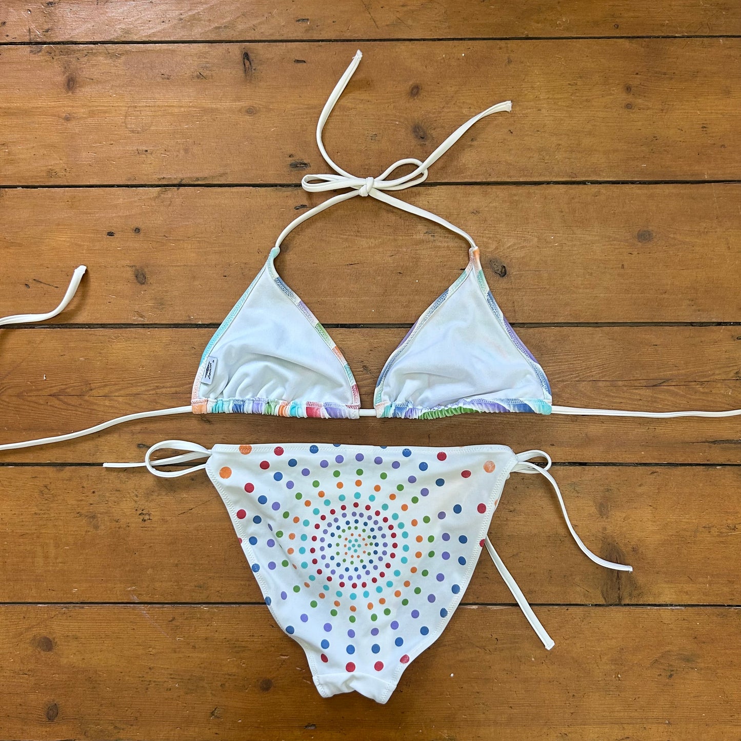 vintage 00s white rainbow bikini