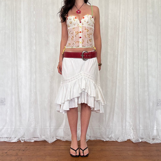 vintage 00s white floral mesh corset top