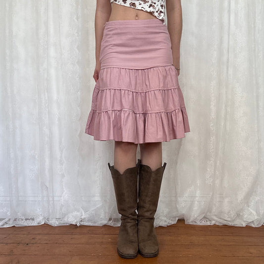 vintage 00s pink cord midi skirt