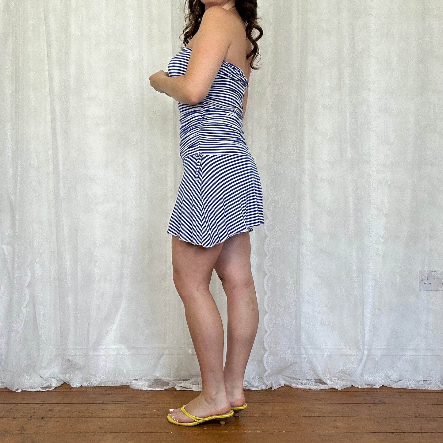 vintage 00s blue and white striped mini dress