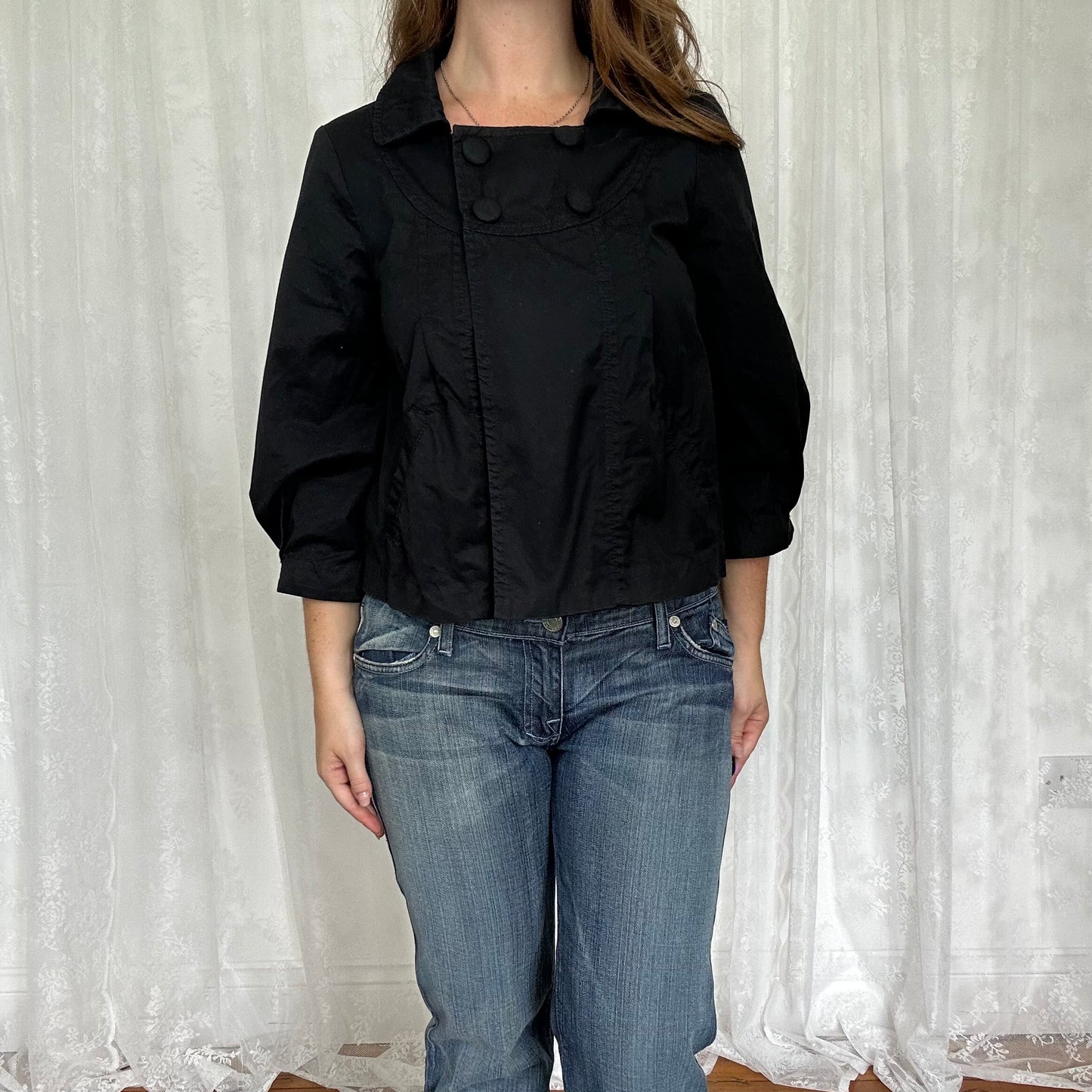 vintage 00s black crop sleeve peacoat