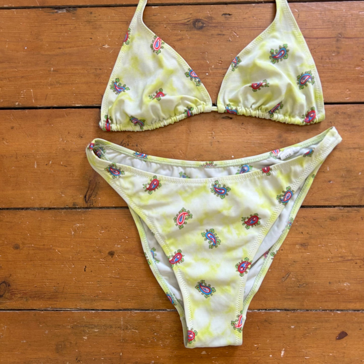 vintage 00s green paisley bikini set