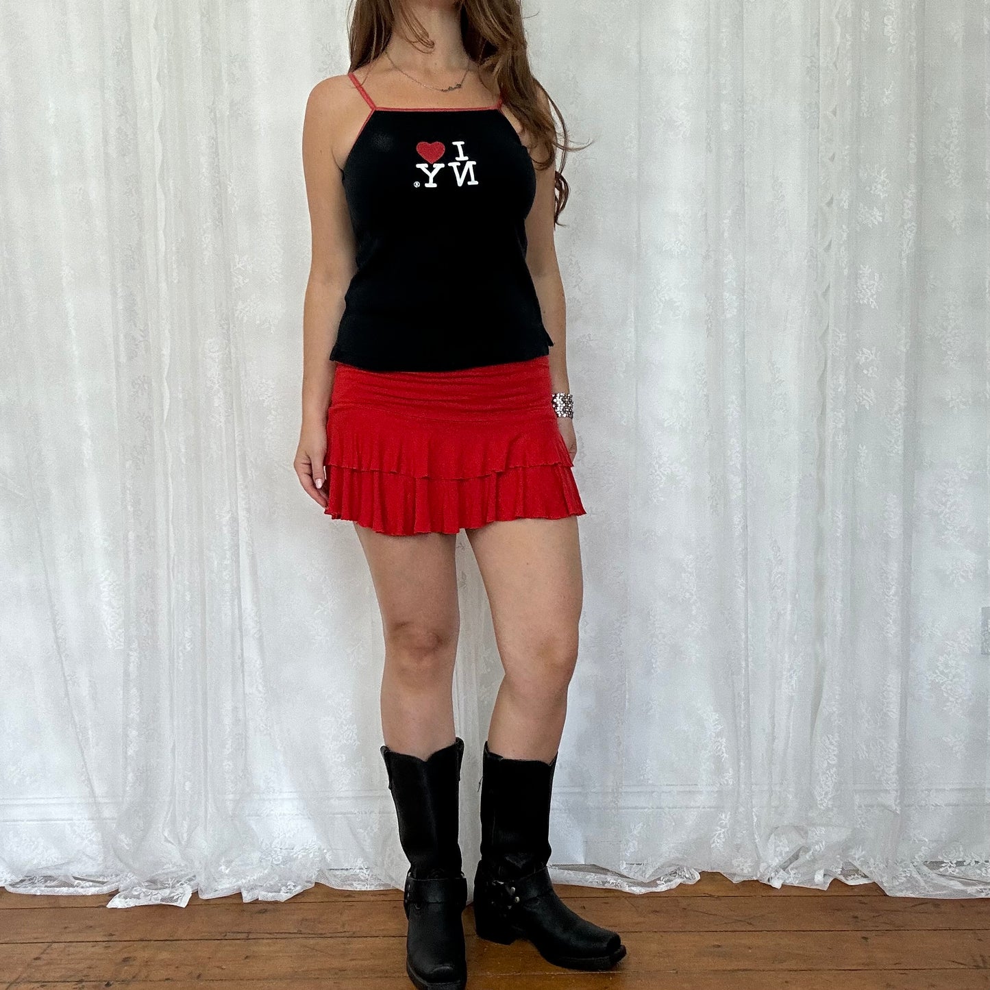 vintage 00s red rara mini skirt