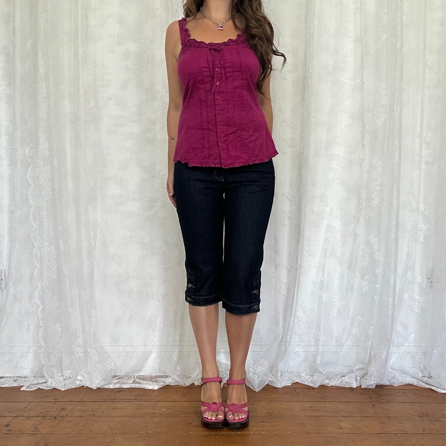 vintage 00s magenta tie back cami top