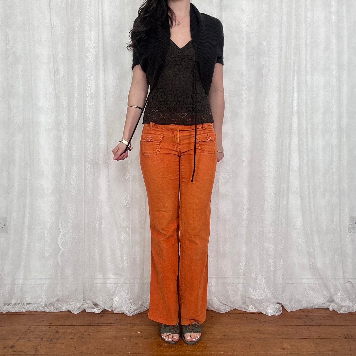 vintage 00s brown knit tie up shrug