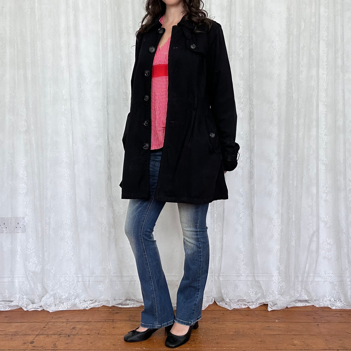 vintage 00s black button up trenchcoat