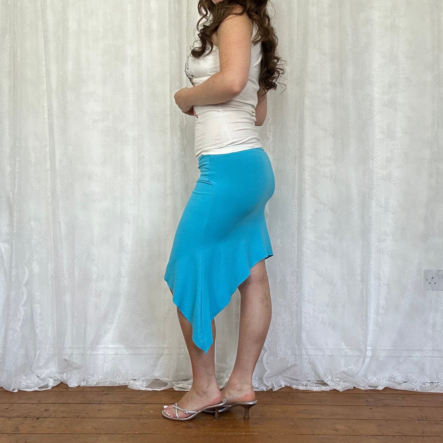 vintage 00s blue asymmetrical midi skirt