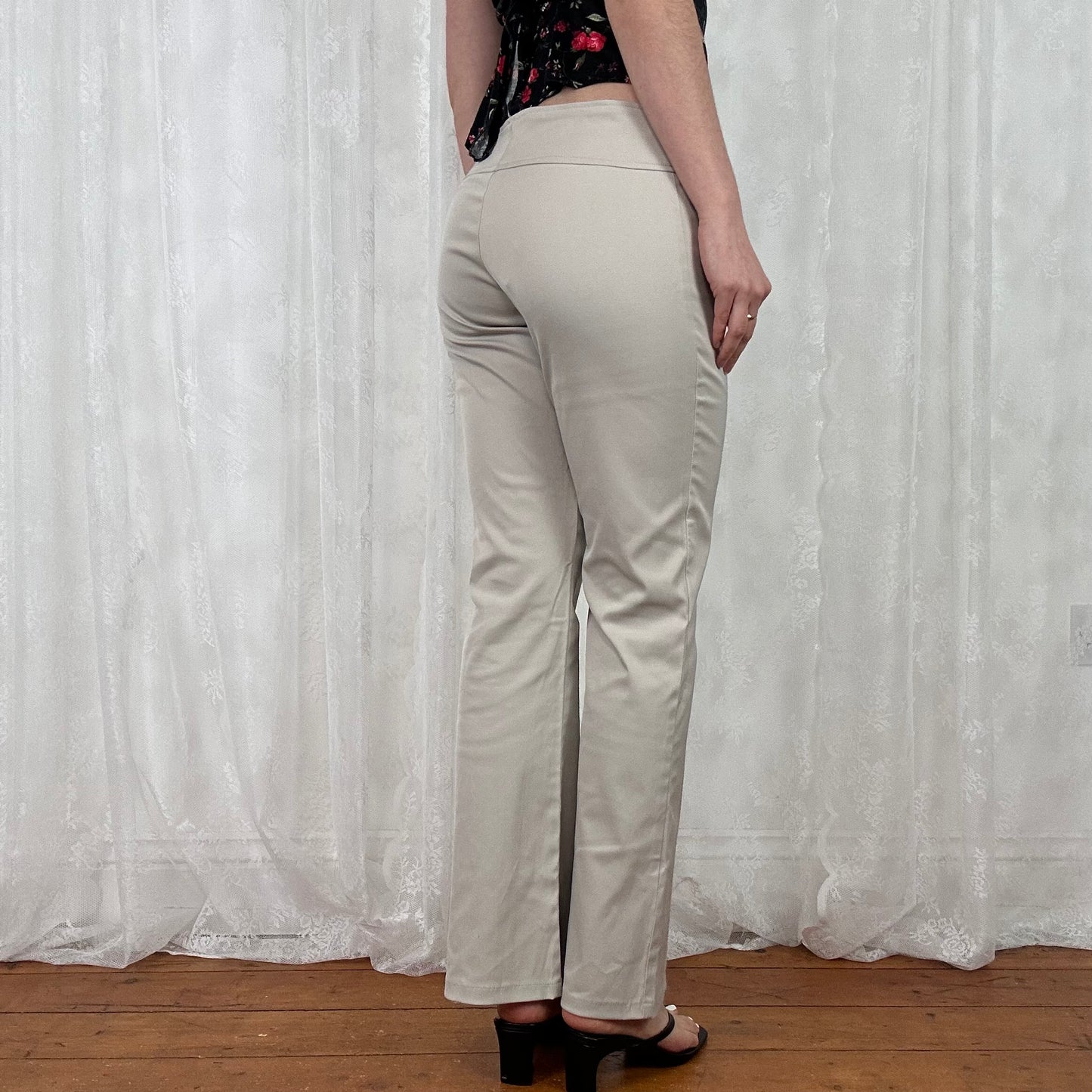 vintage 00s beige flared suit style trousers