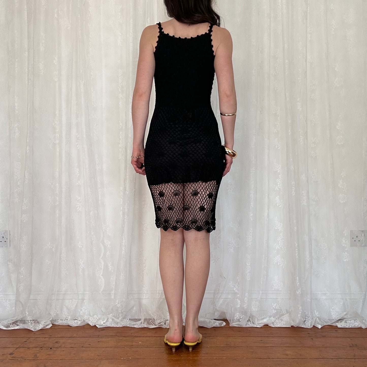 vintage 00s black crochet midi dress