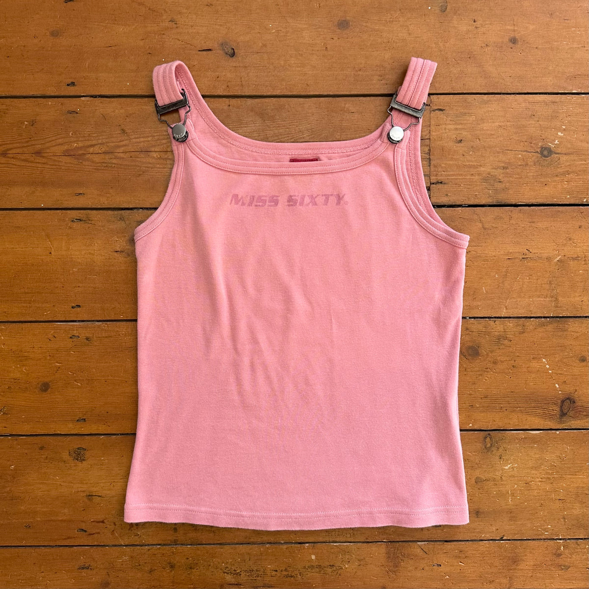 vintage 00s baby pink miss sixty buckle top