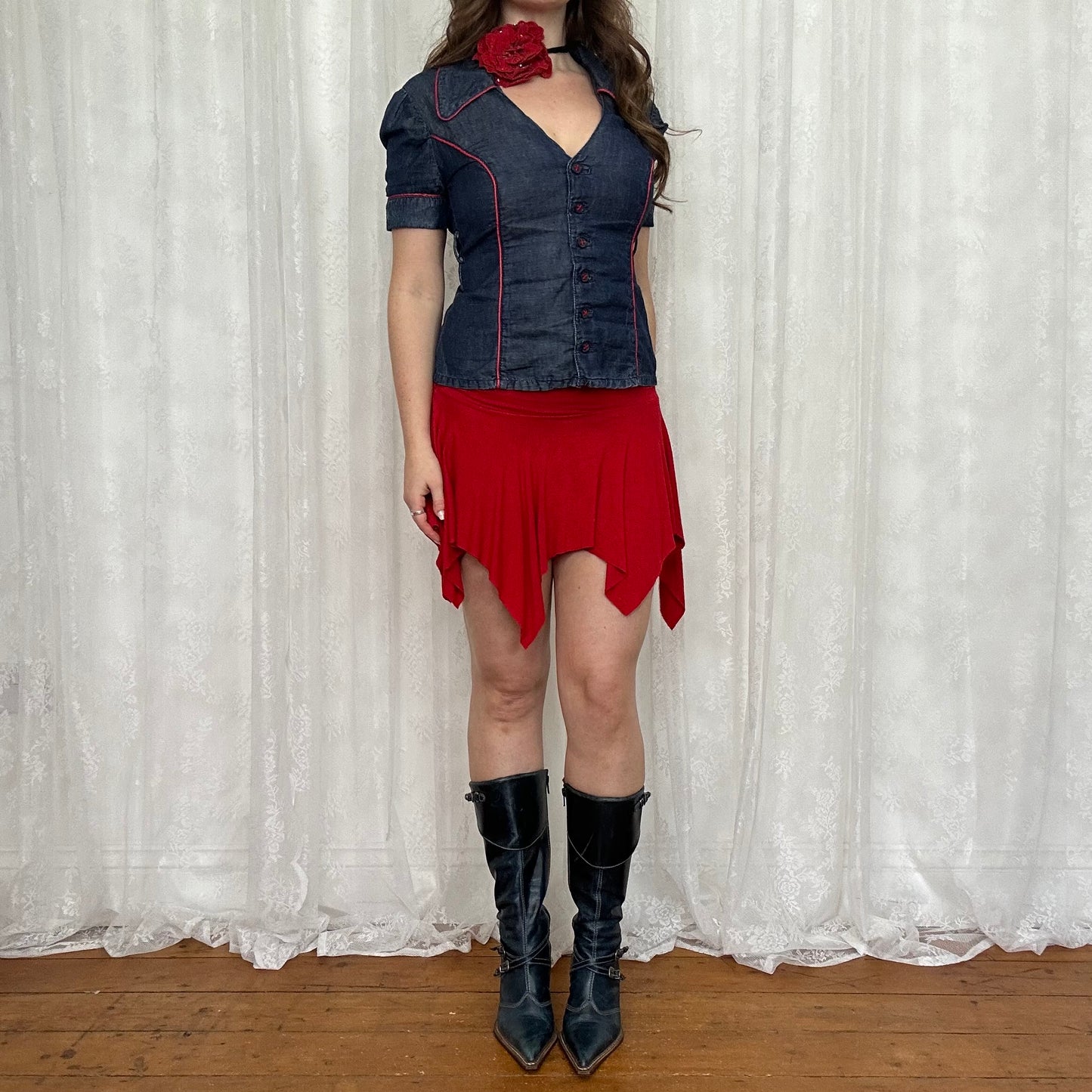 vintage 00s denim short sleeve fitted shirt