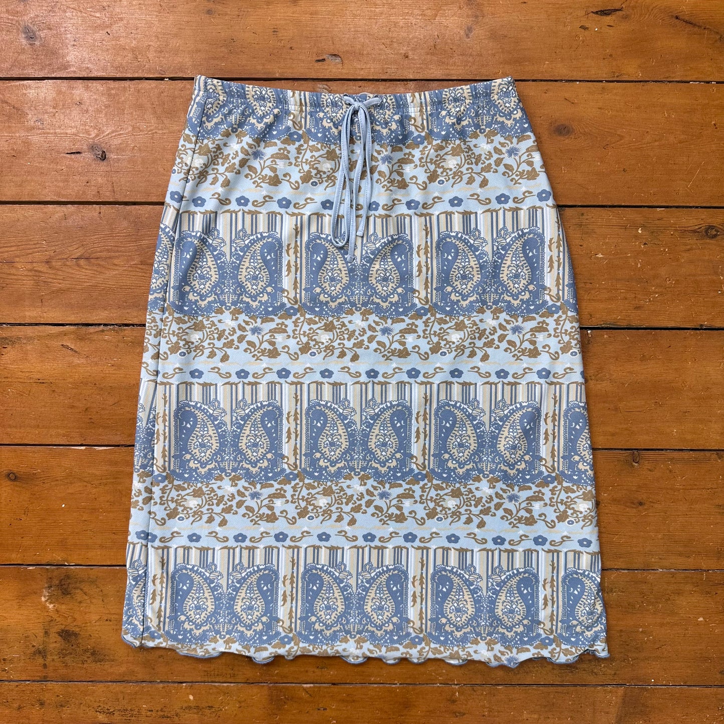 vintage 00s blue and brown paisley midi skirt