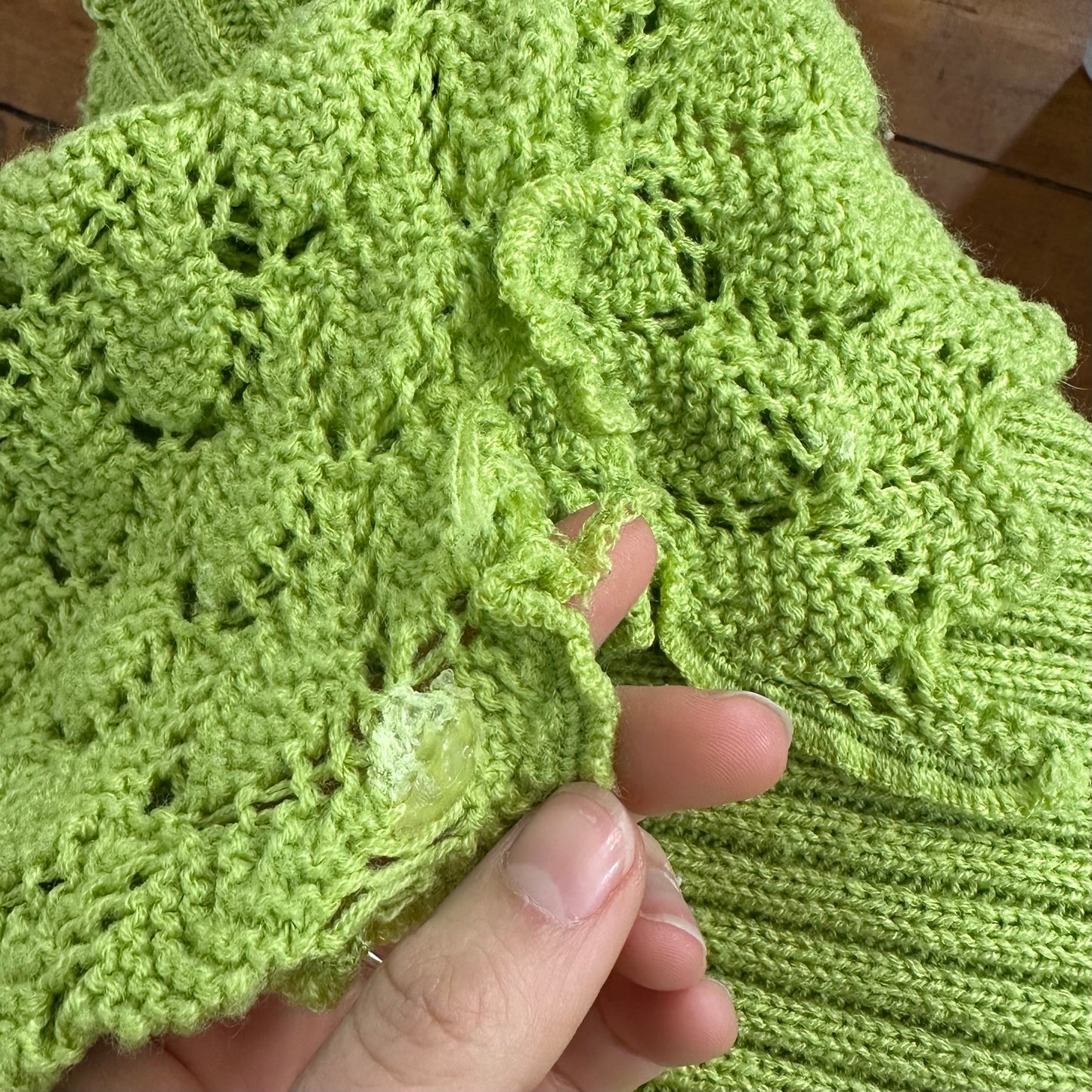 vintage 00s green knitted crochet collar jumper