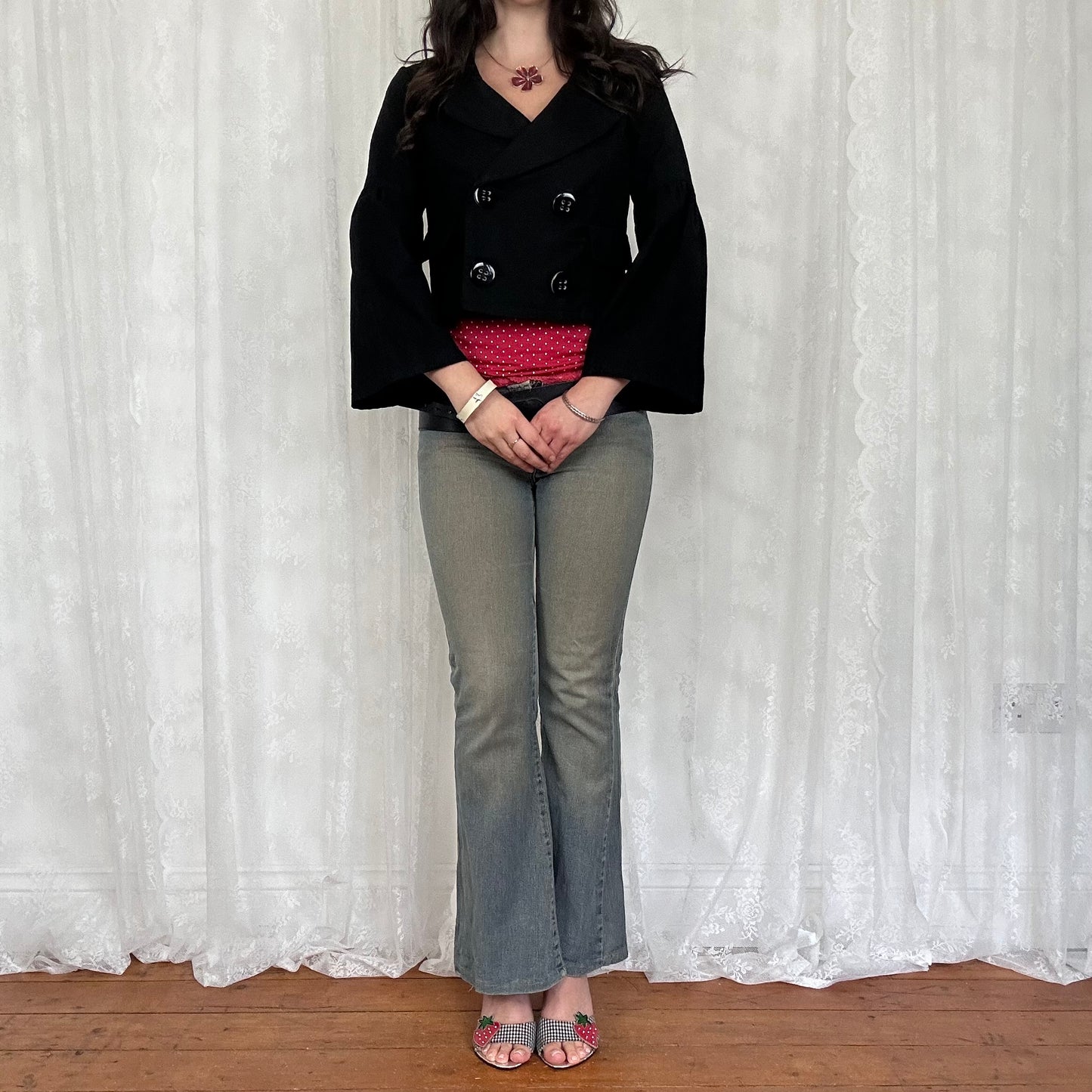 vintage 00s black cropped oversized button peacoat