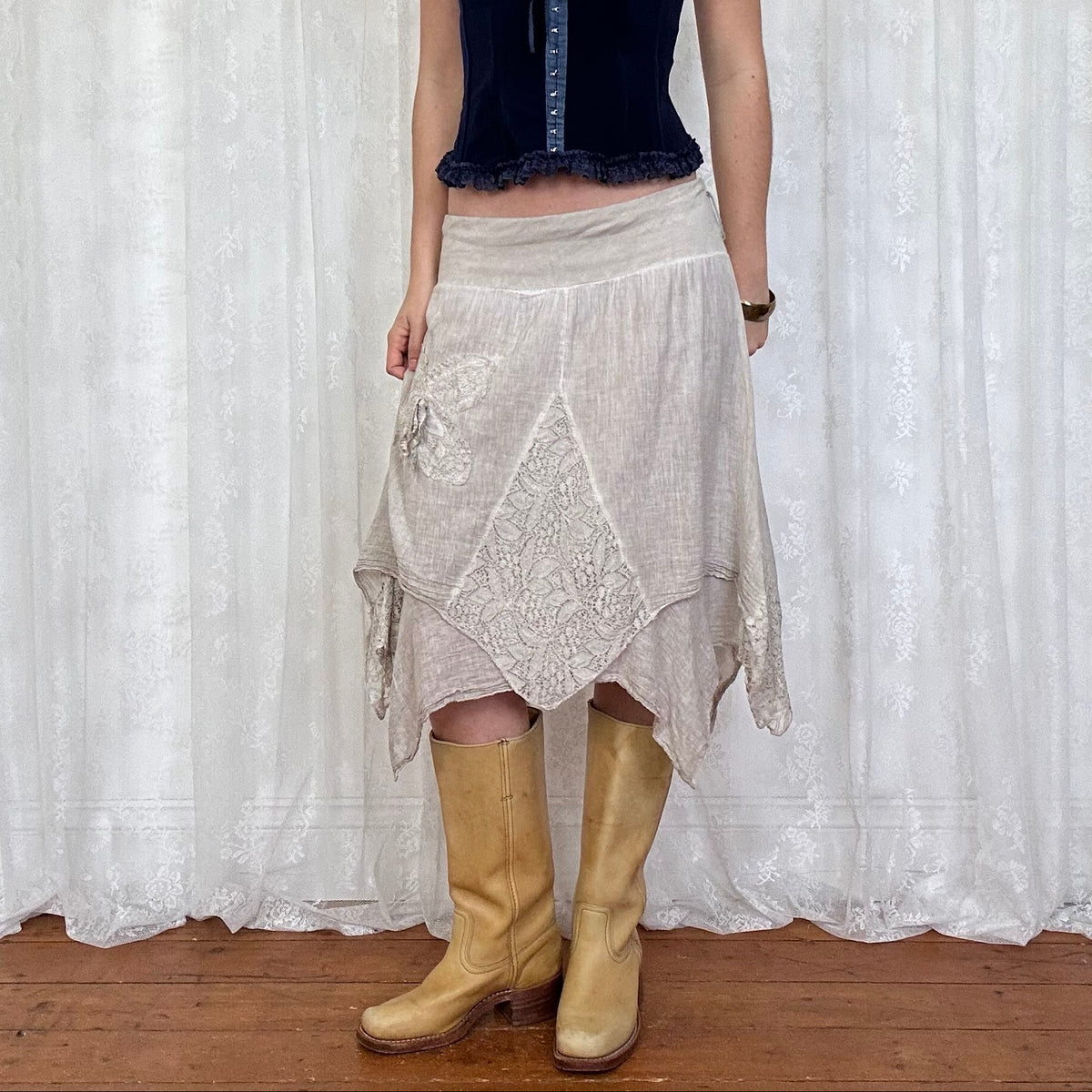 vintage 00s grey hanky hem midi skirt
